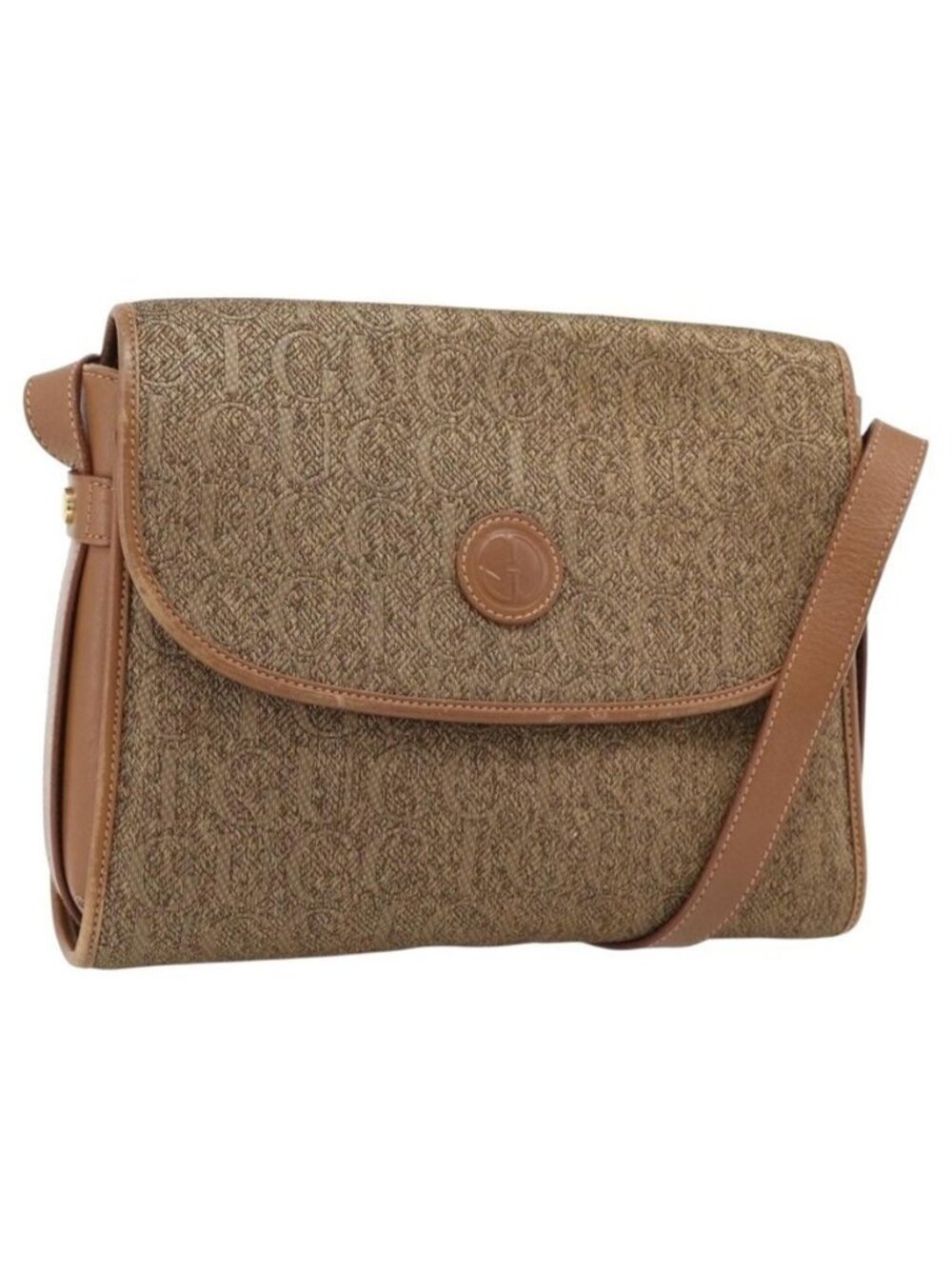 Authentic GUCCI Shoulder Bag Canvas Beige Gold 001 46 0712